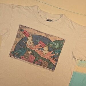 VTG Oneita L Key West T Shirt‎ White Toucan Fish Graphic USA Fabric Jamaica 90s